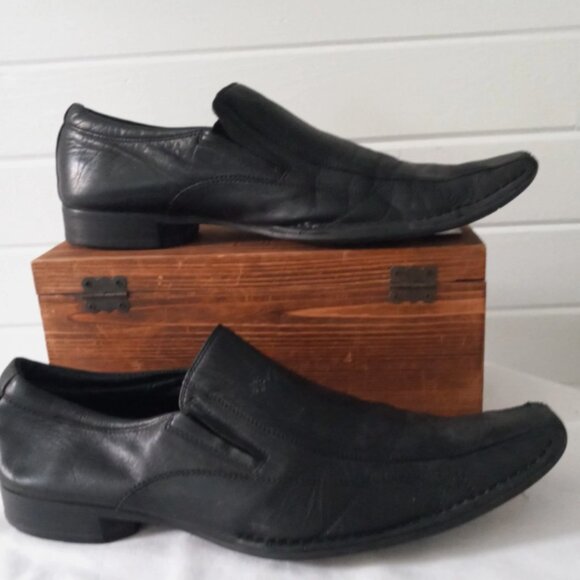 Aldo Men’s Black Leather Dress Shoes Sz 13 US 45 EU Slip On Formal Loafers - Picture 2 of 14